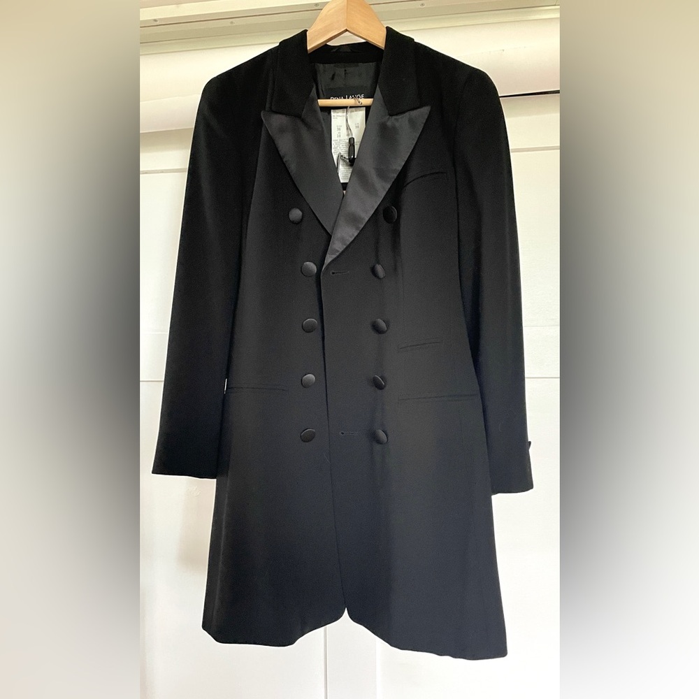 RENA LANGE // tuxedo black double-breasted blazer suit Jacket and Skirt